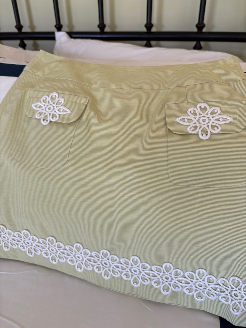 Skirtin Around Light Green Mini Skirt with White Lace Trim